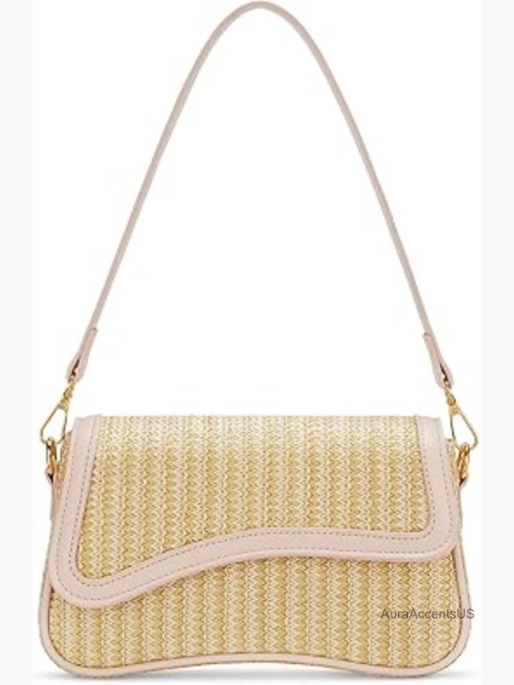 Straw Hobo Shoulder Bag with Detachable Chain Purse Clutch